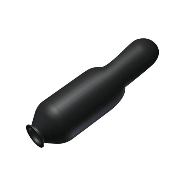 A black bottle with a long neck Description automatically generated